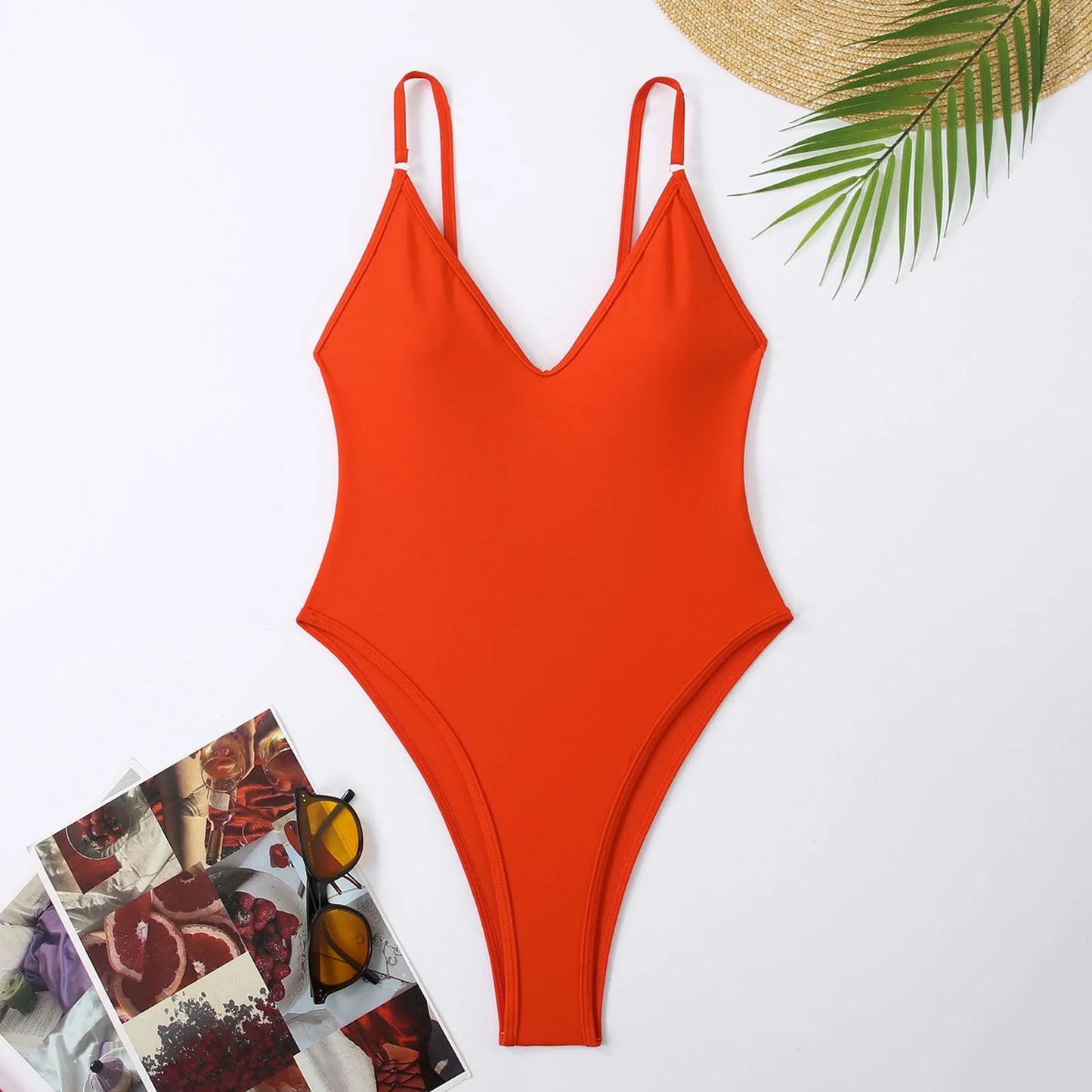 One Piece Swimsuit Deep V Neck Bodysuit