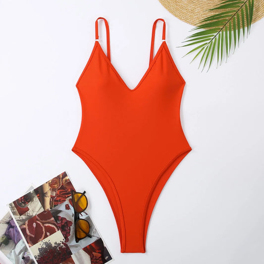 One Piece Swimsuit Deep V Neck Bodysuit